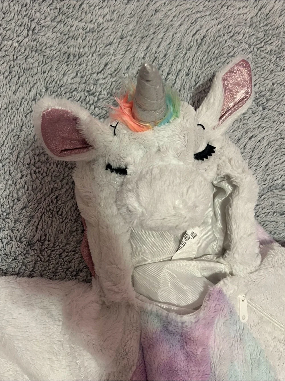 Spirit White Unicorn Costume with Pink Shimmer Wings and Rainbow Mane